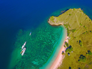 Canvas Print - Aerial view of beautiful pink beach at Flores Island