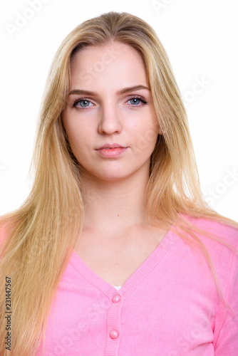 Fotografía Face of young beautiful teenage girl wearing pink cardigan