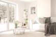 © AntonSh - Idea of white minimalist room with sofa. Scandinavian interior design. 3D illustration