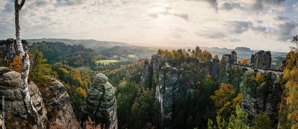 Obraz Aussichtspunkt Elbsandsteingebirge Sachsen fototapeta, plakat