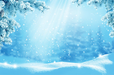 merry christmas and happy new year greeting card. winter landscape with snow .christmas background w