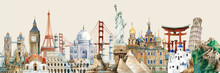 Collection Of Architectural Landmarks Painted By Watercolor