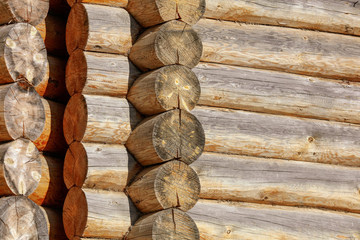 Sticker - Wall with log house in the house as a background