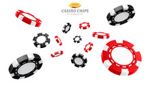 3d Casino Chips Or Flying Realistic Tokens For Gambling, Entertainment House Volumetric Blank Or Empty Cash For Roulette Or Poker, Blackjack. Gamble And Winner, Risk And Luck, Betting And Fortune
