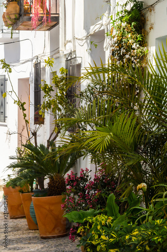 Fotografia  beautiful and picturesque narrow street with white facades of buildings, Spanish