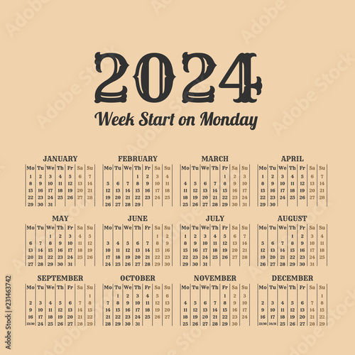 Fotografia 2024 year vintage calendar. Weeks start on monday