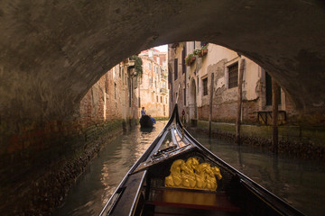 View from a gondola in Venice backstreet