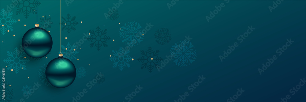 beautiful christmas balls banner with text space - obrazy, fototapety, plakaty 