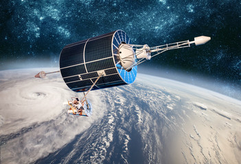 Wall Mural - space satellite monitoring from earth orbit weather from space, hurricane, typhoon on planet earth.