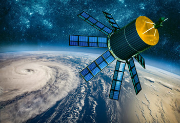 Wall Mural - space satellite monitoring from earth orbit weather from space, hurricane, typhoon on planet earth.