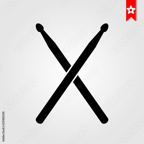 Fotomural drum sticks icon in black style isolated on white background