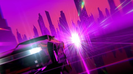 Wall Mural - Retro-futuristic 80s style sci-Fi car background. Seamless loop 3D video animation
