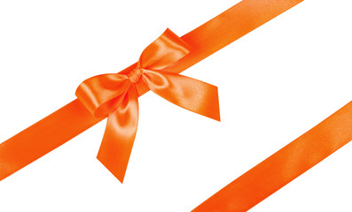 Orange bow, ribbon. Isolated on white background.