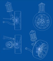 Aufkleber - Car suspension with wheel tire and shock absorber