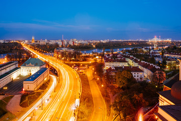 Fototapete - Elevated view of the  Solidarity Avenue in Warsaw in the Old Town of Warsaw, Poland.