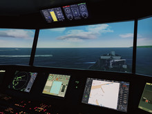 Inside Bridge View Of A Maritime Simulation Centre.