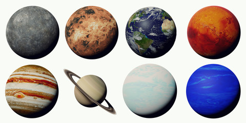 the planets of the solar system isolated on white background
