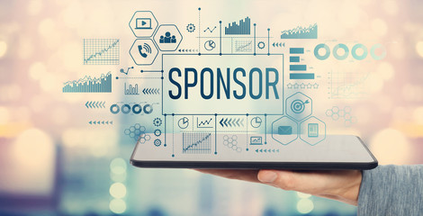 Poster - sponsor with man holding a tablet computer