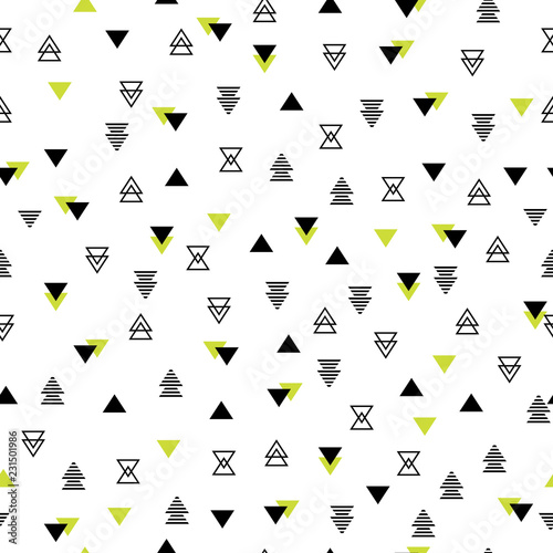 Foto-Schiebegardine Komplettsystem - Vector seamless pattern with cartoon triangles for kids. Perfect for baby shower, postcard, label, brochure, flyer, page, banner design. (von Alexandra)