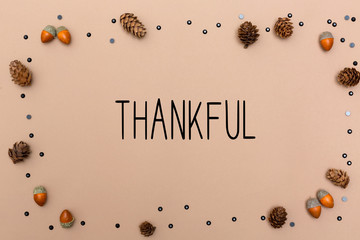 Wall Mural - Thankful message with autumn themed background border