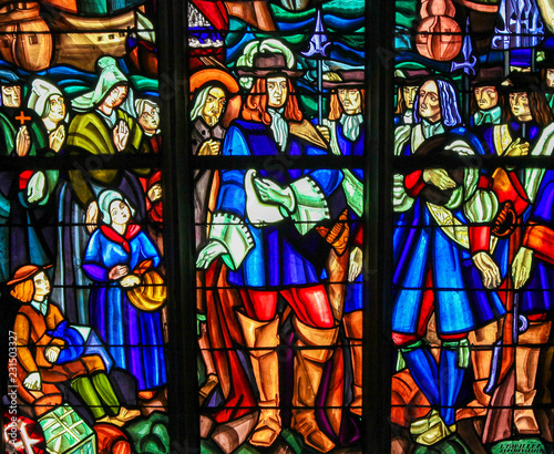 Cuadros en Lienzo Stained Glass of the Departure of Pierre Boucher at La Rochelle for Quebec