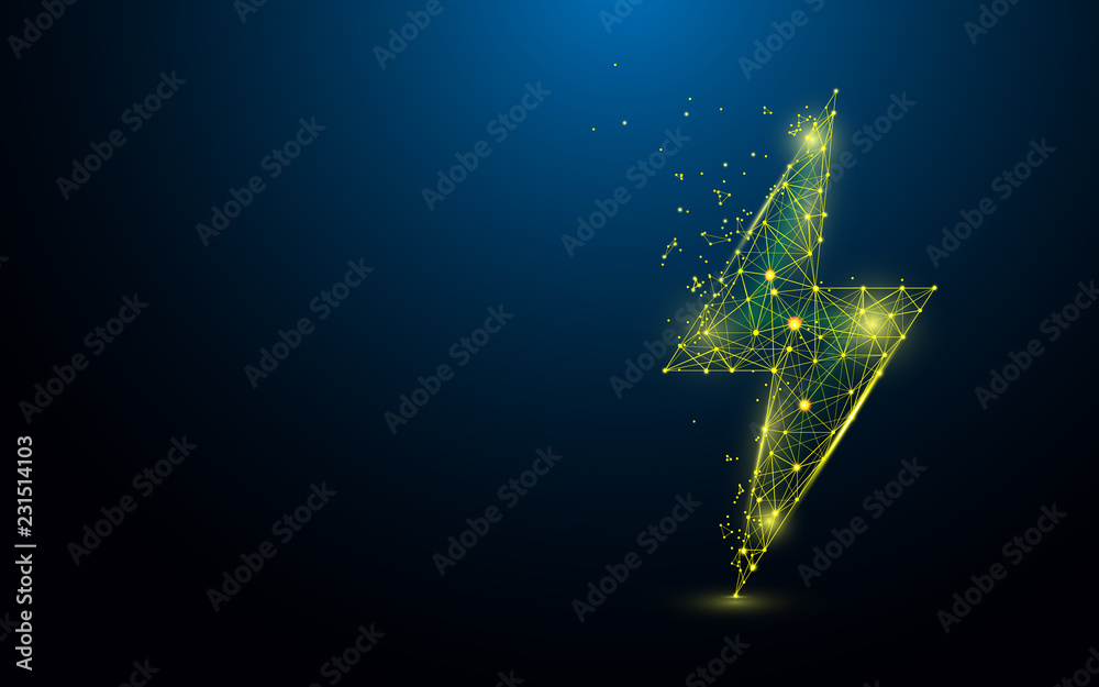 Lighting bolt form lines, triangles and particle style design. Illustration vector - obrazy, fototapety, plakaty 
