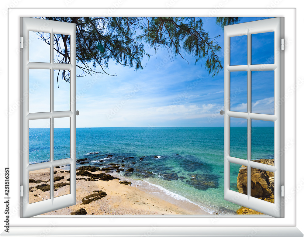 Ocean view window open - obrazy, fototapety, plakaty 