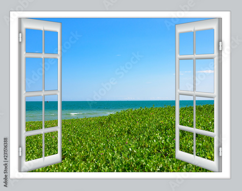 Fototapeta okno  otwarte-okno-z-widokiem-na-ocean