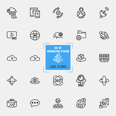 Poster - Interactive system icons. Set of line icons. Cloud service, virtual reality, social media. Internet technology concept. Illustration can be used for topics like internet technology, network, apps.
