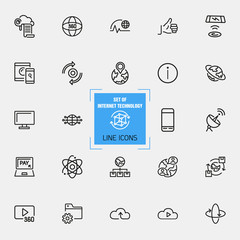 Aufkleber - Internet technology icons. Set of  line icons. Cloud, social media, thumb up. Internet technology concept. Vector illustration can be used for topics like computer science, network, apps.