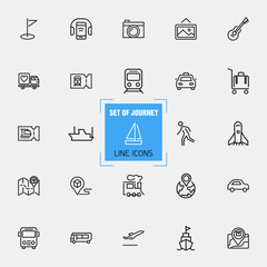 Sticker - Journey icons. Set of line icons. Train, bus, plane. Journey concept. Vector illustration can be used for topics like travel, vacation, vehicle.