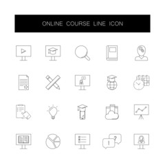 Sticker - Line icons set. Online course pack. Vector illustration