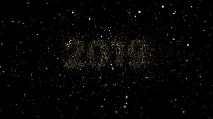 Wall Mural - 2019 numbers from shining gold particles formed on a holiday animated Happy new year black background.