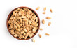 © showcake - Roasted salted peanuts in wooden bowl on white background,top view