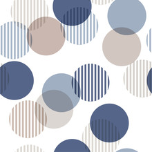 Vector Seamless Pattern. Monotone Blue And Beige Abstract Background With Roundpolka Dots Mix In Stripe. Freshing Color Texture
