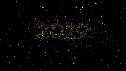 Wall Mural - 2019 numbers from shining gold particles formed on a holiday animated Happy new year black background.