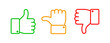 © Tartila - Thumbs up set. Green like red dislike and yellow undecided line icons. Thumb up and down vector outline isolated web buttons