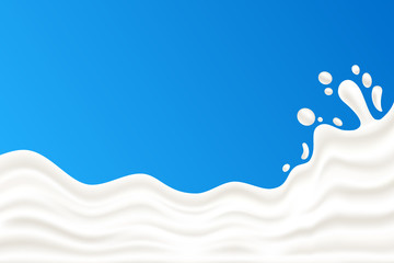 Wall Mural - Milk splash vector illustration on a blue background