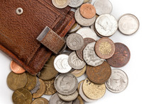 Old Brown Purse With Different Coins