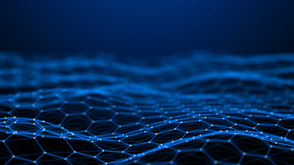 Fototapete - Blockchain technology background. Abstract technology background. Network connection. Big data visualization. 4k rendering.