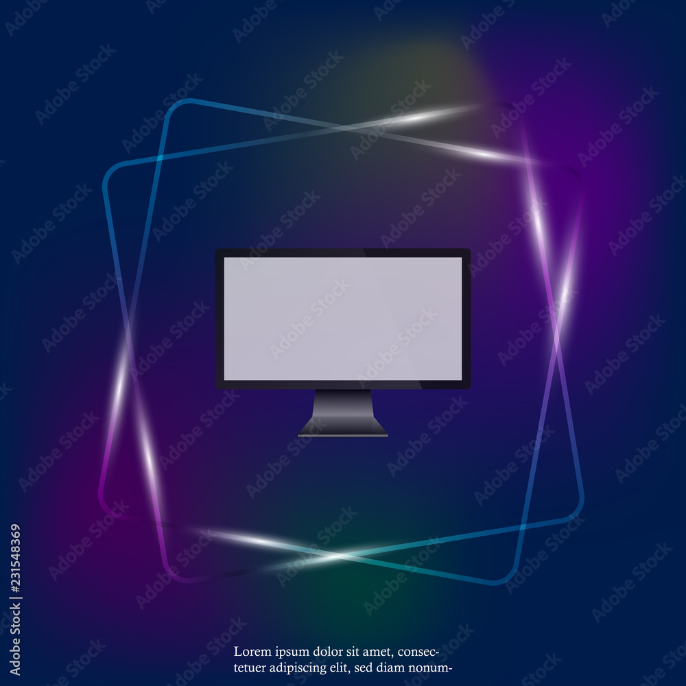 Vector neon light illustration of a modern computer monitor. Monitor ...