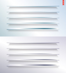 Wall Mural - Set of Glass, Wood, Plastic, Metal Long Shelves in Vector Isolated on the Wall Background