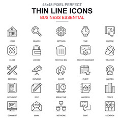 Leinwandbilder - Thin line business essential, communication and office icons set for website and mobile site apps. Contains such Icons as Chart, Award. 48x48 Pixel Perfect. Linear pictogram pack. Vector illustration.