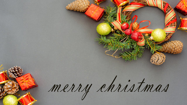 Merry christmas and happy new year text with ornament decoration