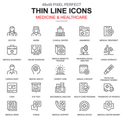 Fototapete - Thin line healthcare and medicine, services icons set for website and mobile site and apps. Contains such Icons as Doctor, Nurse. 48x48 Pixel Perfect. Linear pictogram pack. Vector illustration.