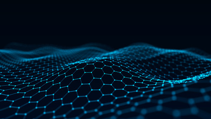 Leinwandbilder - Abstract technology background. Artificial intelligence. Futuristic hexagon perspective background. Big data visualization. 3D rendering.