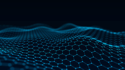 Leinwandbilder - Abstract technology background. Artificial intelligence. Futuristic hexagon perspective background. Big data visualization. 3D rendering.