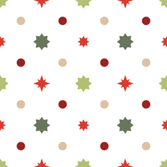 Vector seamless pattern of geometric snowflakes. Nordic pattern in Christmas traditional colors.