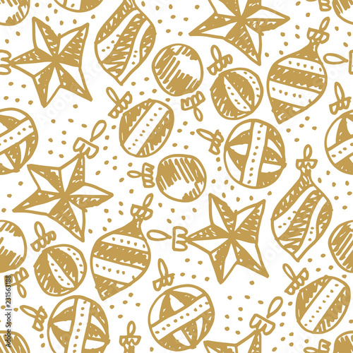Xmas tree naive style baubles seamless pattern