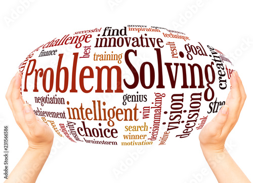 Fotografía Problem Solving word cloud hand sphere concept
